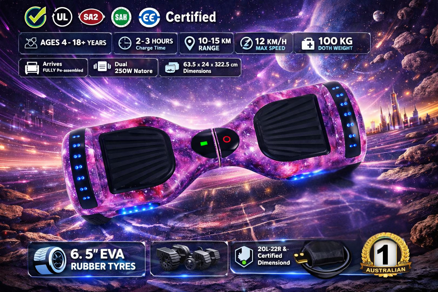 Australia Hoverboards 6.5 inch | New Electric Purpel Self Balancing All Terrain