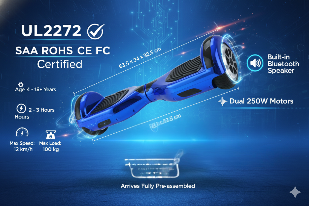Australia Hoverboards 6.5 inch | Blue Chrome Self Balancing All Terrain